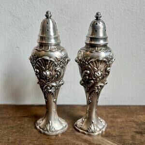 Vintage Ornate Silver Plated Salt & Pepper Shakers | Antique Kitchen Serverware